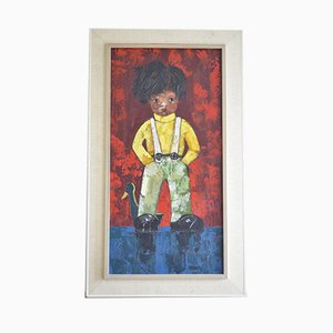 Vintage Boy with a Duck Oil Painting, 1960s-OV-644486