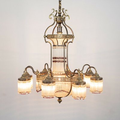 Vintage Brass 10-Light Chandelier, 1950s-ZLY-744057