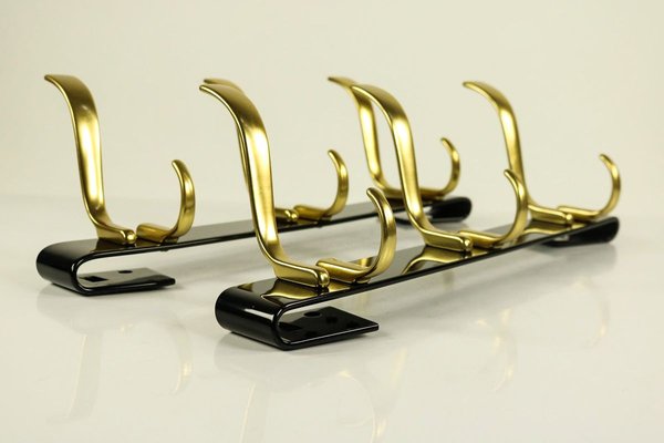 Vintage Brass and Black Wall Coat Racks, 1950s, Set of 2-FUP-711659