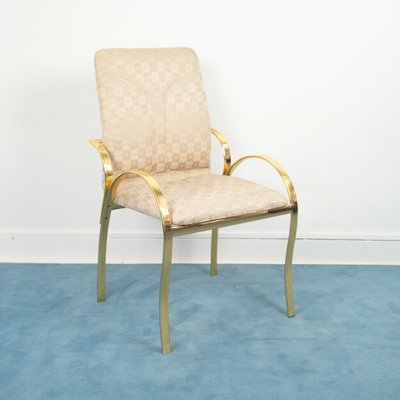 Vintage Brass and Fabric Dining Chairs, 1970s, Set of 4-ZLY-725279