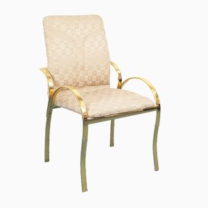 Vintage Brass and Fabric Dining Chairs, 1970s, Set of 4-ZLY-725279