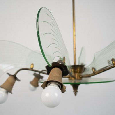 Vintage Brass and Glass 6-Light Ceiling Lamp, 1950s-ZLY-745176