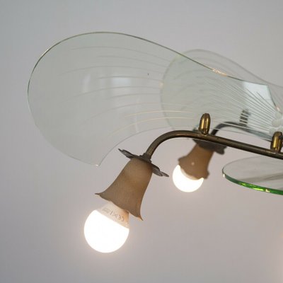 Vintage Brass and Glass 6-Light Ceiling Lamp, 1950s-ZLY-745176