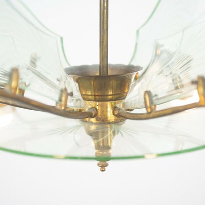 Vintage Brass and Glass 6-Light Ceiling Lamp, 1950s-ZLY-745176