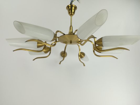 Vintage Brass and Glass Chandelier, 1960s-KDB-1417467