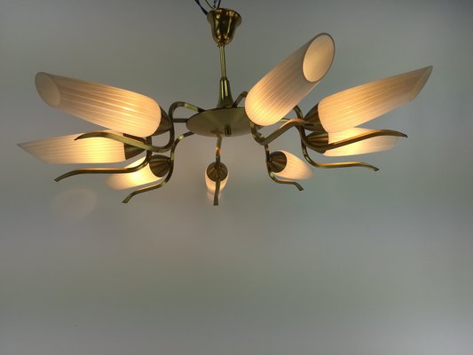 Vintage Brass and Glass Chandelier, 1960s-KDB-1417467