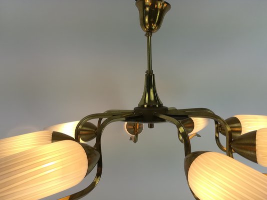 Vintage Brass and Glass Chandelier, 1960s-KDB-1417467