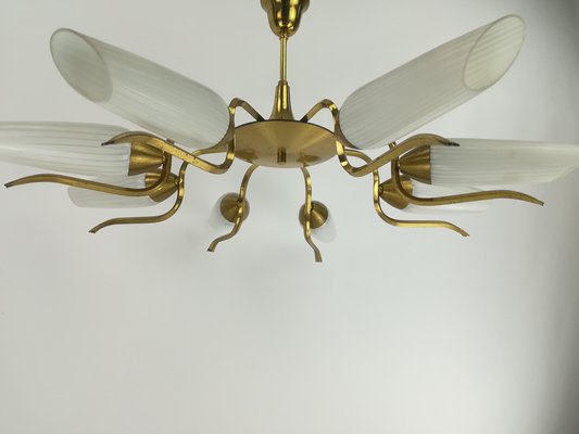 Vintage Brass and Glass Chandelier, 1960s-KDB-1417467