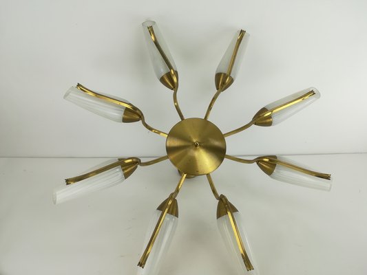 Vintage Brass and Glass Chandelier, 1960s-KDB-1417467