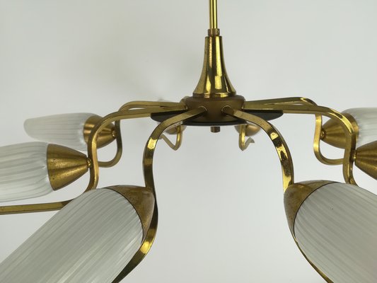 Vintage Brass and Glass Chandelier, 1960s-KDB-1417467