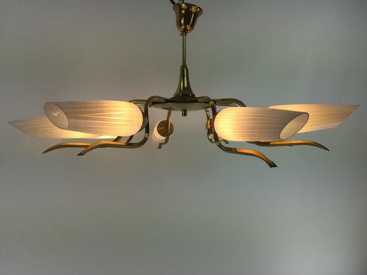 Vintage Brass and Glass Chandelier, 1960s-KDB-1417467