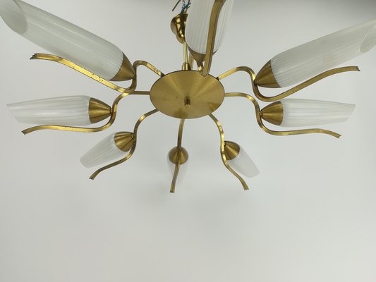 Vintage Brass and Glass Chandelier, 1960s-KDB-1417467