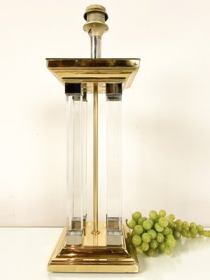 Vintage Brass and Glass Column Table Lamp, 1970s-WZZ-1765283