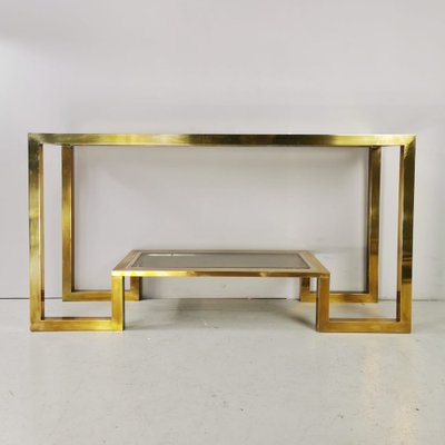 Vintage Brass and Glass Console Table, 1970s-PRS-1385555