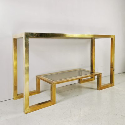 Vintage Brass and Glass Console Table, 1970s-PRS-1385555