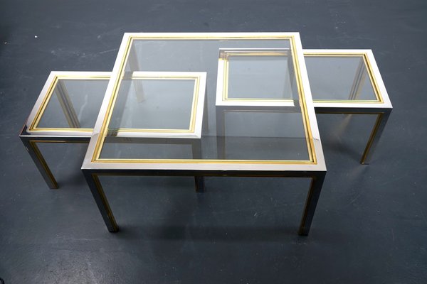 Vintage Brass and Glass Side Tables, France, 1970s, Set of 3-CIP-1078731