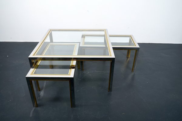 Vintage Brass and Glass Side Tables, France, 1970s, Set of 3-CIP-1078731