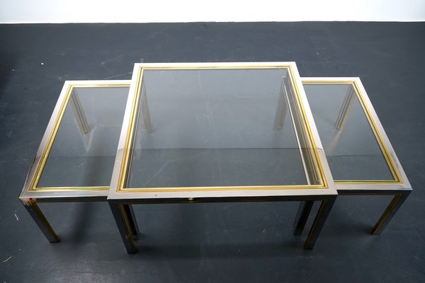 Vintage Brass and Glass Side Tables, France, 1970s, Set of 3-CIP-1078731