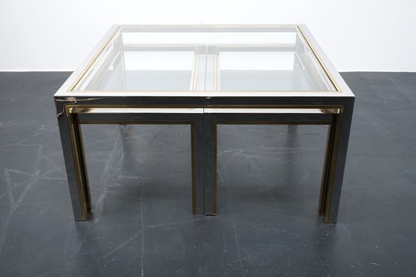 Vintage Brass and Glass Side Tables, France, 1970s, Set of 3-CIP-1078731