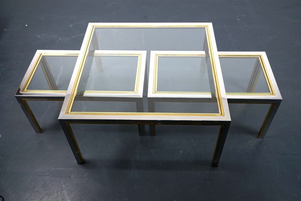 Vintage Brass and Glass Side Tables, France, 1970s, Set of 3-CIP-1078731