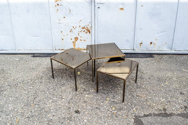 Vintage Brass and Glass Tables, Italy, 1960s, Set of 3-VCV-1757002