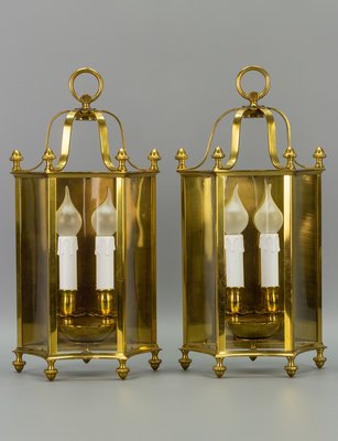 Vintage Brass and Glass Two-Light Wall Lanterns, Set of 2-KEG-946826