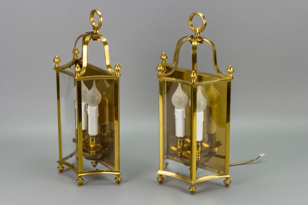 Vintage Brass and Glass Two-Light Wall Lanterns, Set of 2-KEG-946826