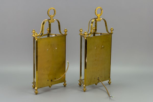 Vintage Brass and Glass Two-Light Wall Lanterns, Set of 2-KEG-946826