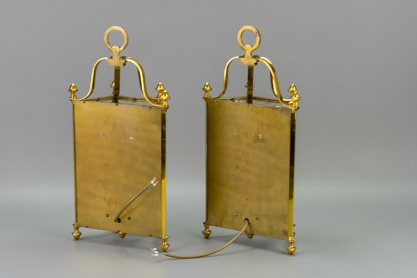 Vintage Brass and Glass Two-Light Wall Lanterns, Set of 2-KEG-946826