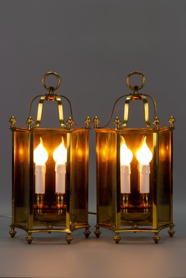 Vintage Brass and Glass Two-Light Wall Lanterns, Set of 2-KEG-946826