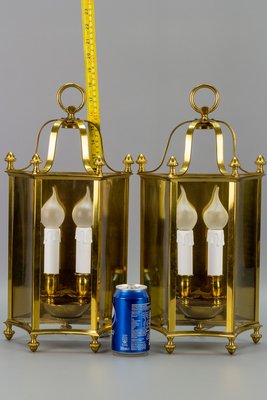 Vintage Brass and Glass Two-Light Wall Lanterns, Set of 2-KEG-946826