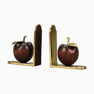 Vintage Brass and Wooden Apples Bookends, 1970s, Set of 2-KEG-1770741