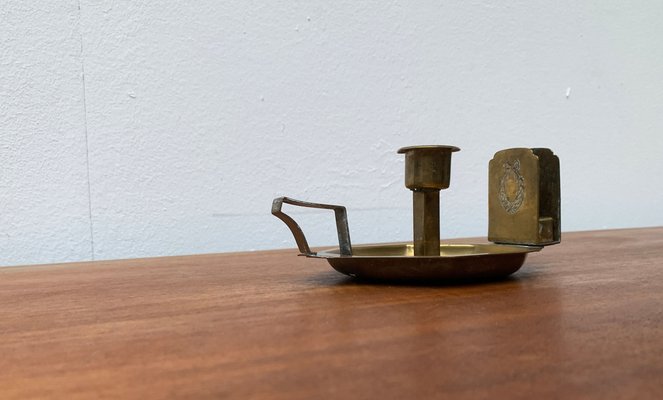 Vintage Brass Candle Holder with Matchbox Holder-UAH-1192495