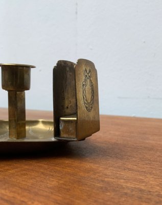 Vintage Brass Candle Holder with Matchbox Holder-UAH-1192495