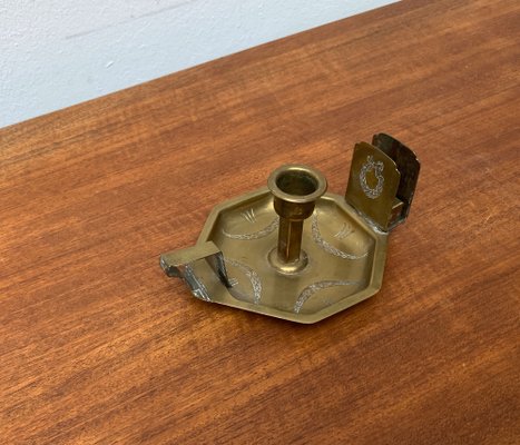 Vintage Brass Candle Holder with Matchbox Holder-UAH-1192495