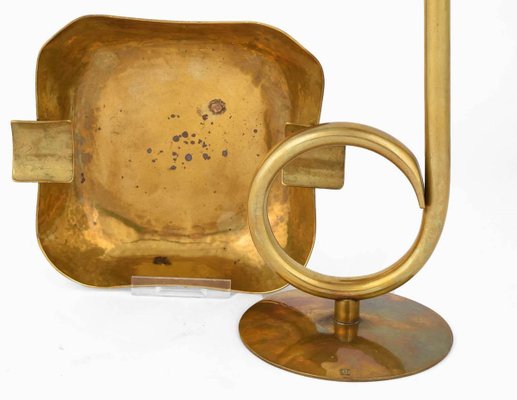 Vintage Brass Candlestick & Ashtray by Hayno Focken, Germany, 1930s, Set of 2-ZCI-752185