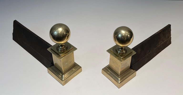 Vintage Brass Chenets, 1970s, Set of 2-BA-1481503