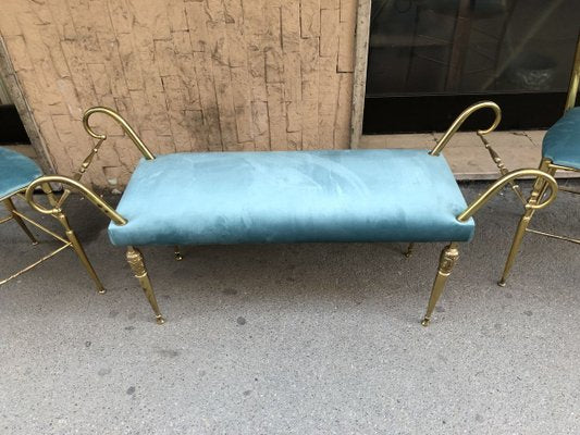 Vintage Brass Chiavari Chairs & Ottoman, 1950s, Set of 3-OLY-858039