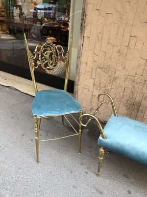 Vintage Brass Chiavari Chairs & Ottoman, 1950s, Set of 3-OLY-858039