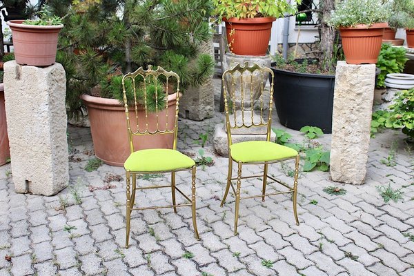 Vintage Brass Chiavari Side Chairs, 1950s, Set of 2-NB-766520