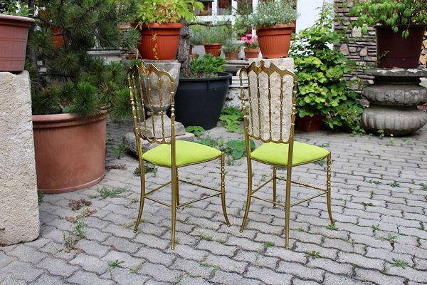 Vintage Brass Chiavari Side Chairs, 1950s, Set of 2-NB-766520