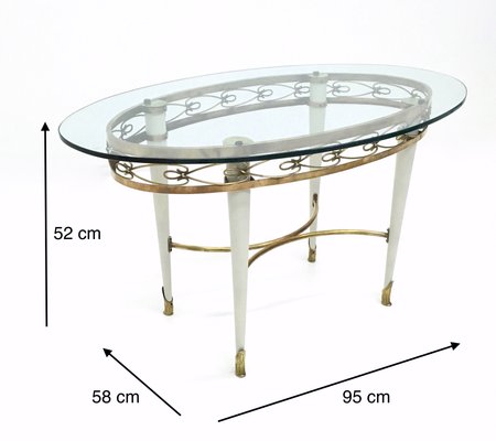 Vintage Brass Coffee Table with Oval Glass Top in the style of Pierluigi Colli, Italy, 1950s-JPQ-2016170