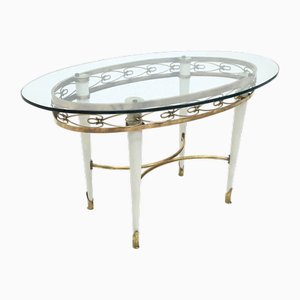 Vintage Brass Coffee Table with Oval Glass Top in the style of Pierluigi Colli, Italy, 1950s-JPQ-2016170