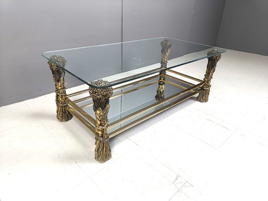 Vintage Brass Flower Coffee Table, 1970s-IRH-2042948