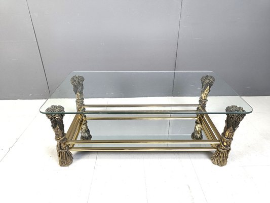 Vintage Brass Flower Coffee Table, 1970s-IRH-2042948