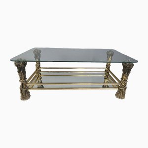 Vintage Brass Flower Coffee Table, 1970s-IRH-2042948