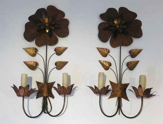 Vintage Brass Flower Sconces, Set of 2-BA-1365339