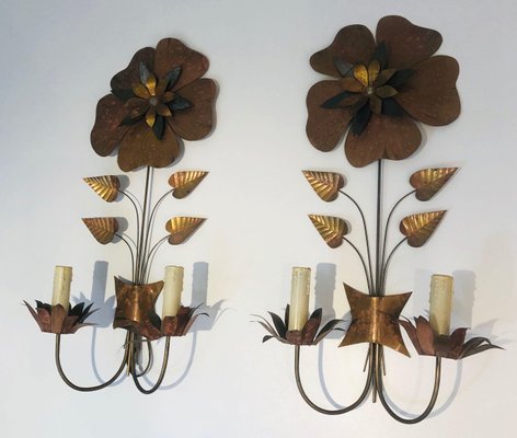 Vintage Brass Flower Sconces, Set of 2-BA-1365339