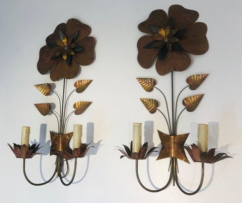 Vintage Brass Flower Sconces, Set of 2-BA-1365339