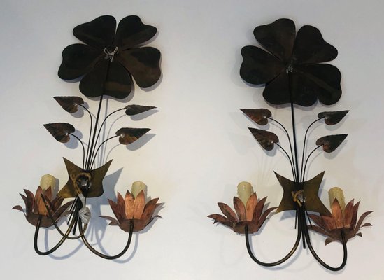 Vintage Brass Flower Sconces, Set of 2-BA-1365339